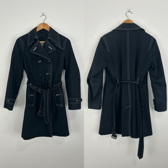 Vintage Massini Black Contrast Stitching Trench Coat - Picture 5 of 8